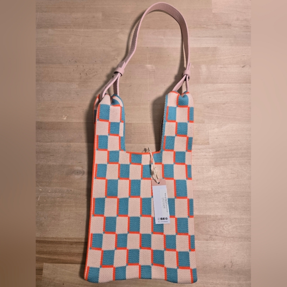 Lucca Pink Checkered Knit Mini Tote with removable pink strap